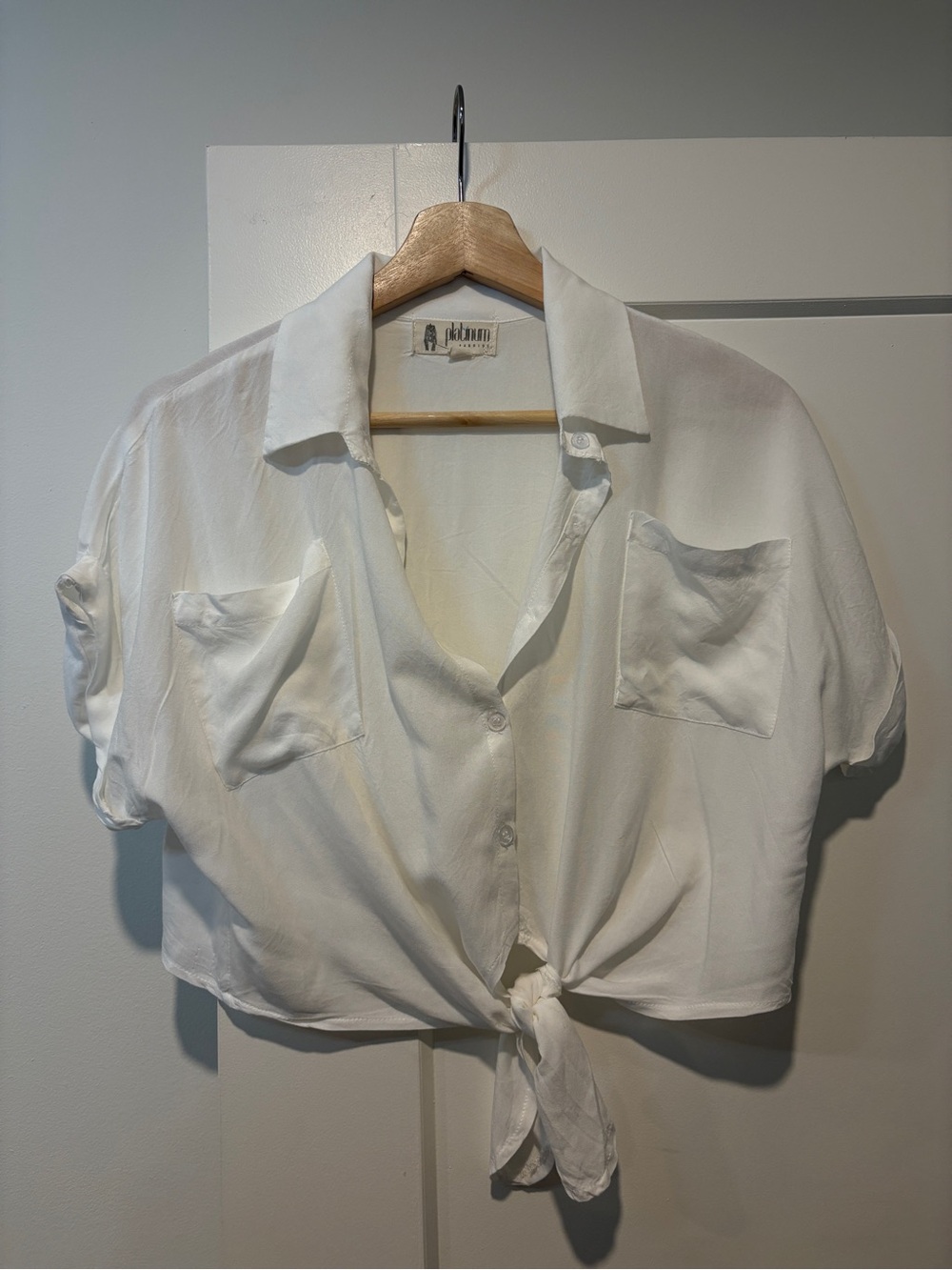 Classic White Tie-Front Button-Down Blouse - Unknown Brand